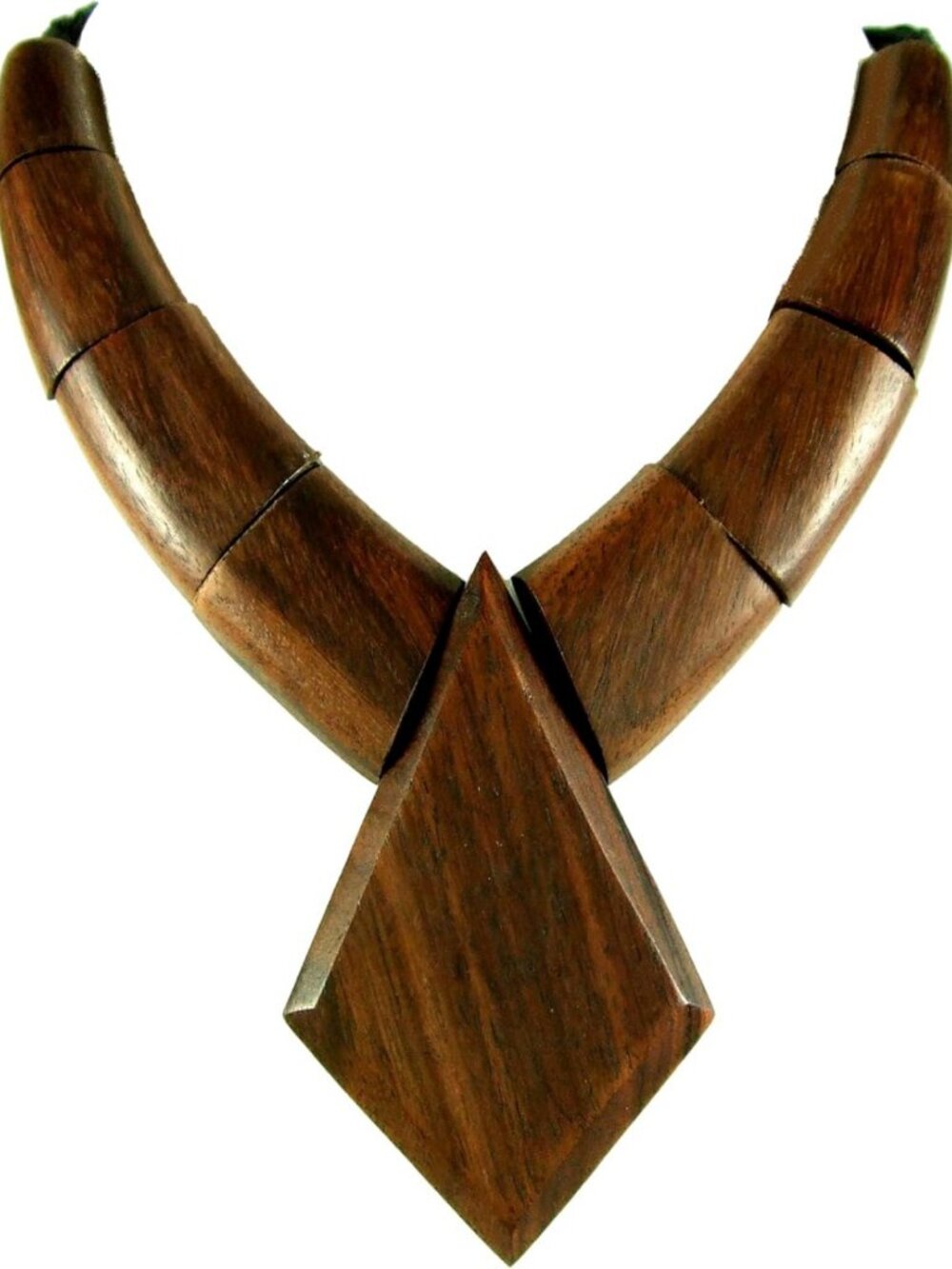 Handcrafted Boho Tribal Large Chevron Panel Necklace in Sono Wood - Unique
